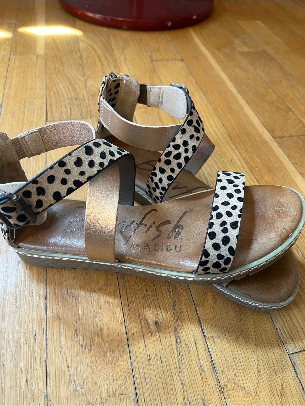 Women's Blowfish Malibu Cheetah Print and Rose Gold Strappy Sandals